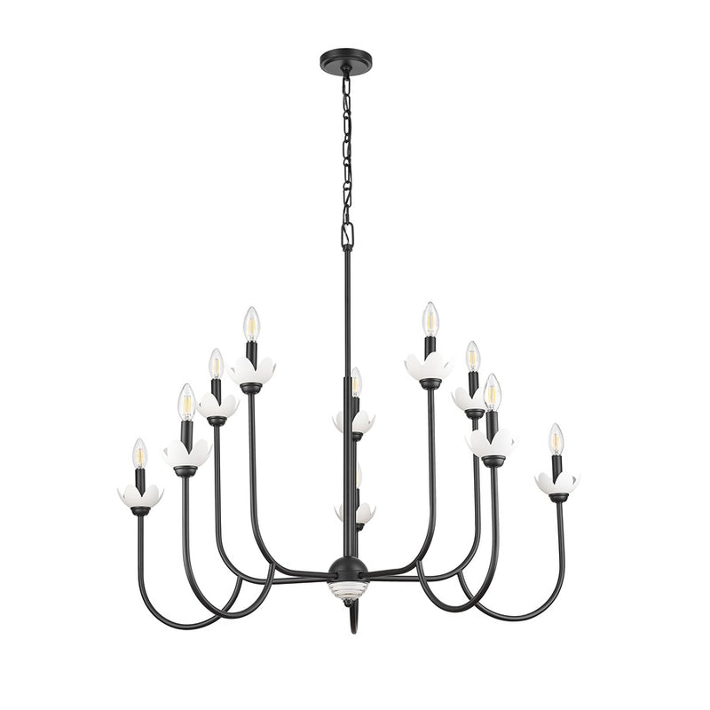 Z-Lite Allistair 10 Light Chandelier, Matte Black/Clear Ribbed