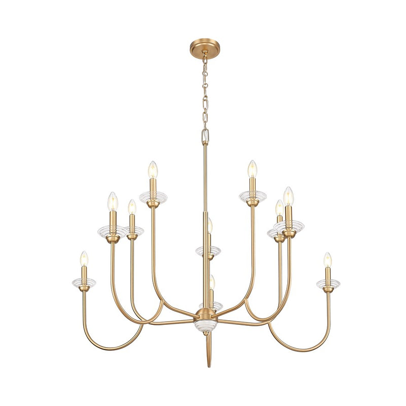 Z-Lite Allistair 10 Light Chandelier, Modern Gold/Clear Ribbed