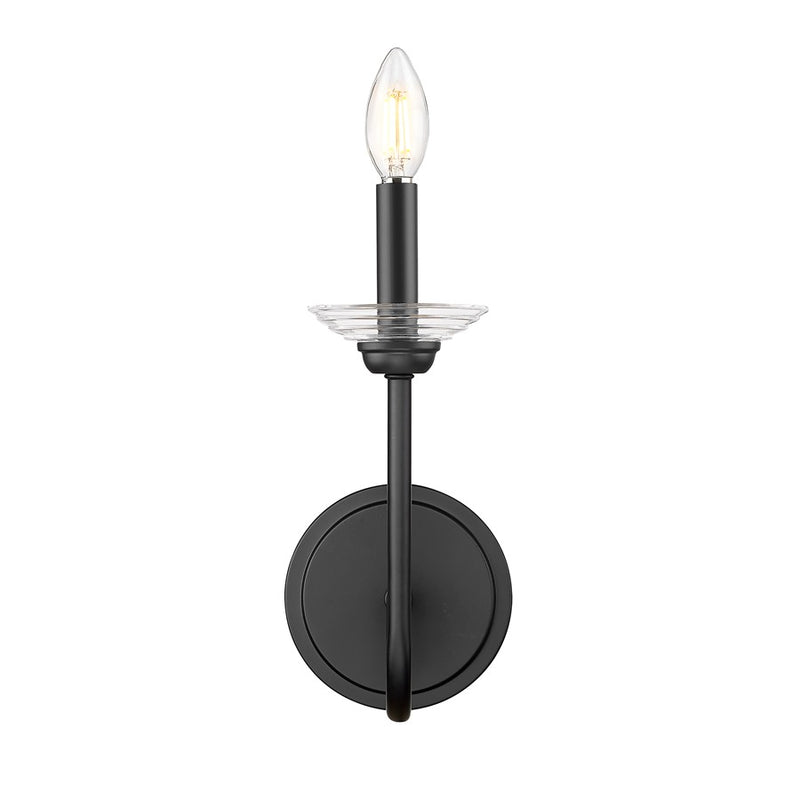 Z-Lite Allistair 1 Light Wall Sconce, Matte Black/Clear Ribbed