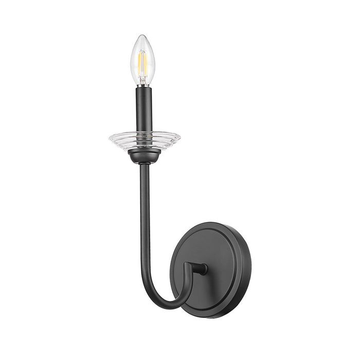 Z-Lite Allistair 1 Light Wall Sconce, Matte Black/Clear Ribbed