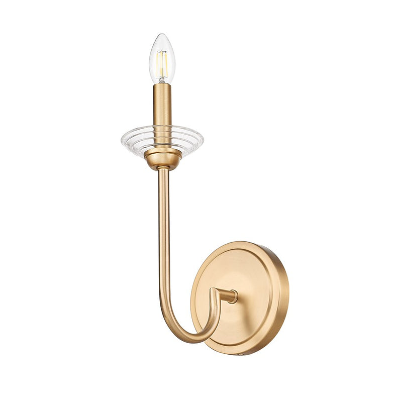 Z-Lite Allistair 1 Light Wall Sconce, Modern Gold/Clear Ribbed
