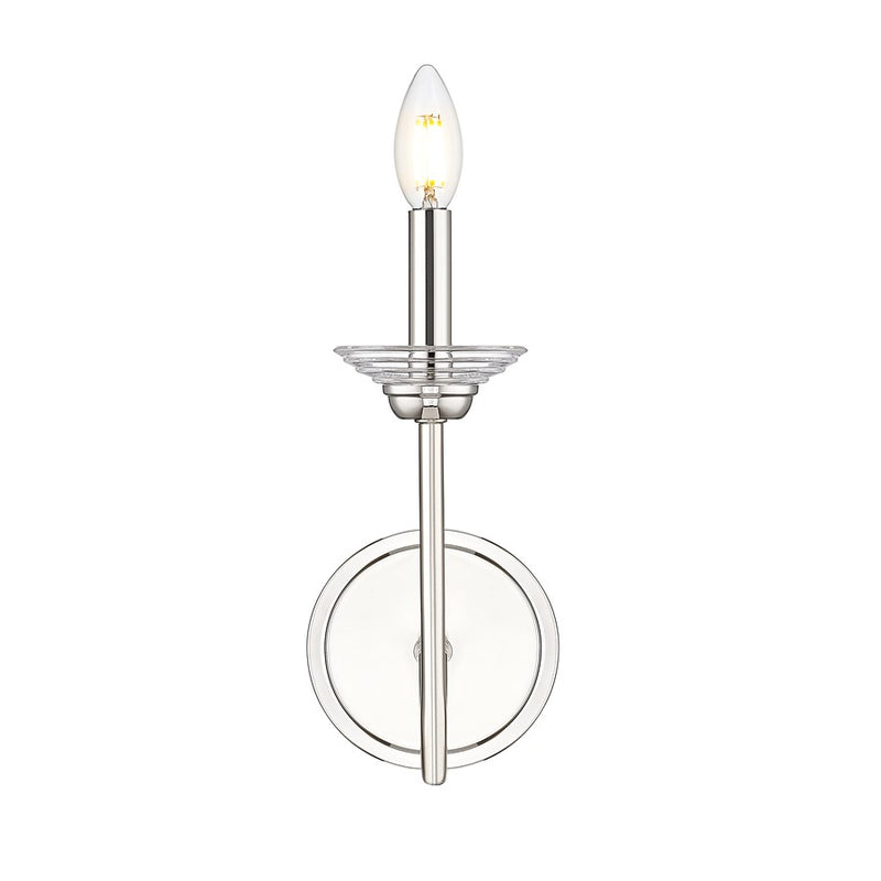 Z-Lite Allistair 1 Light Wall Sconce, Polished Nickel/Clear Ribbed