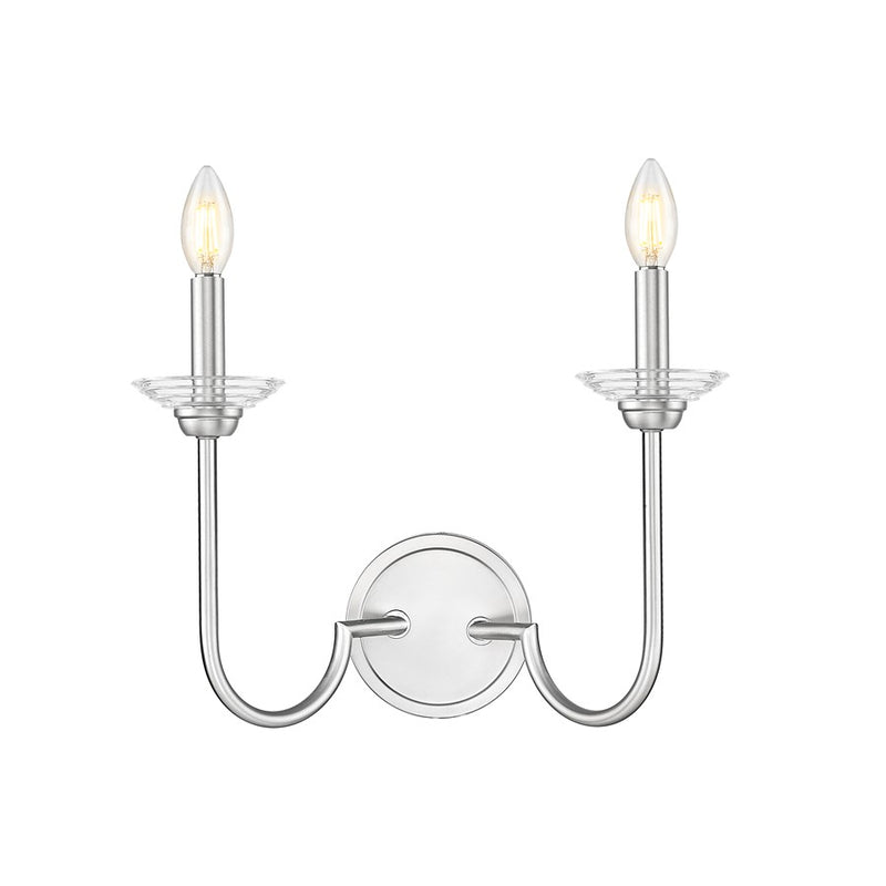 Z-Lite Allistair 2 Light Wall Sconce, Brushed Nickel/Clear Ribbed