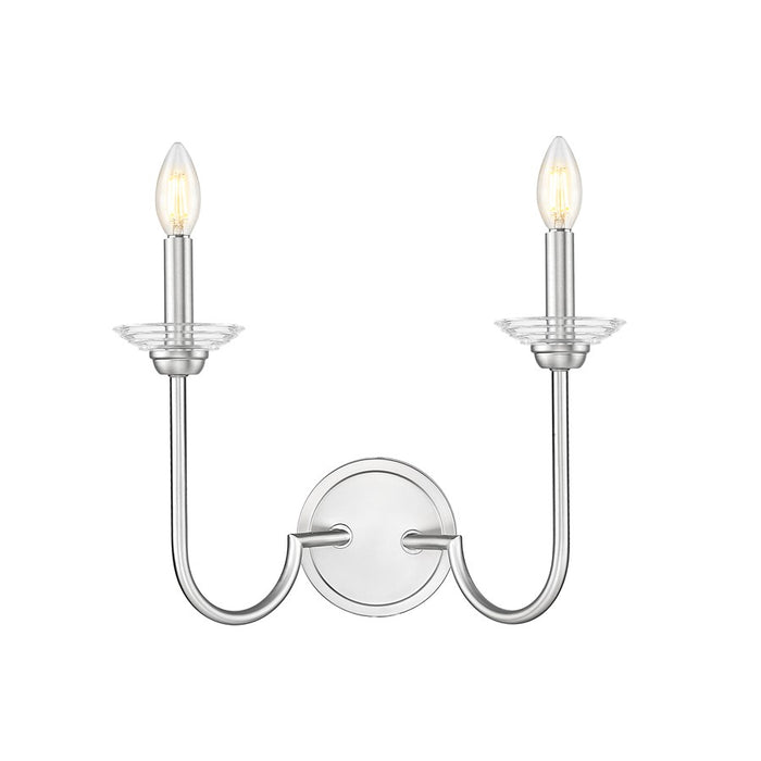 Z-Lite Allistair 2 Light Wall Sconce, Brushed Nickel/Clear Ribbed