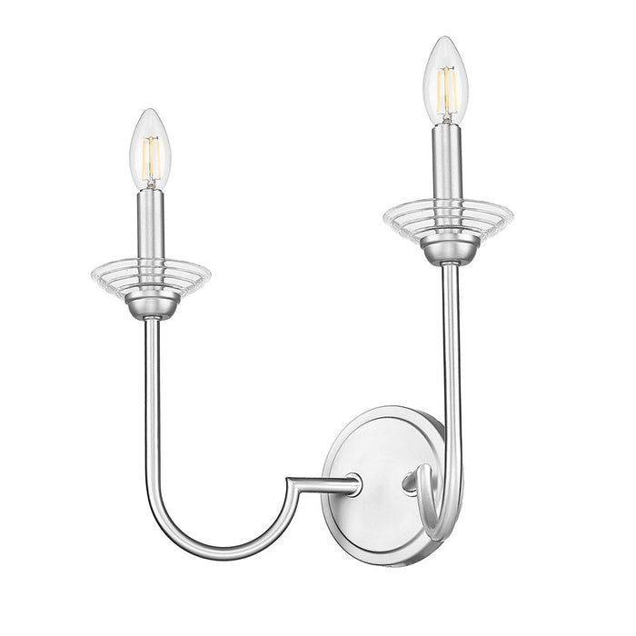 Z-Lite Allistair 2 Light Wall Sconce, Brushed Nickel/Clear Ribbed