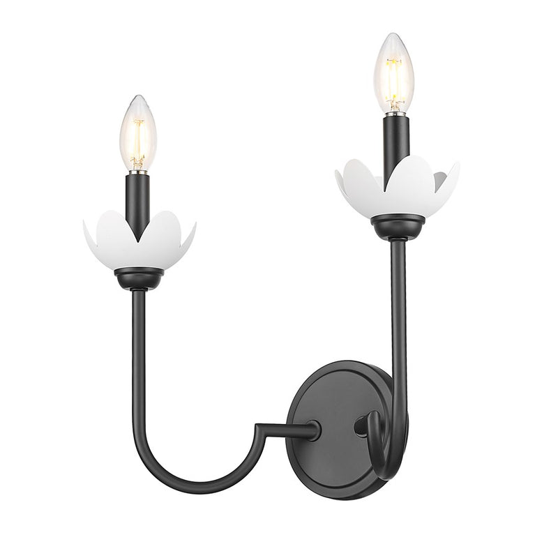 Z-Lite Allistair 2 Light Wall Sconce, Matte Black/Clear Ribbed