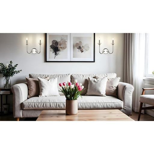 Z-Lite Allistair 2 Light Wall Sconce, Polished Nickel/Clear Ribbed