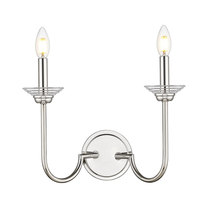 Z-Lite Allistair 2 Light Wall Sconce, Polished Nickel/Clear Ribbed