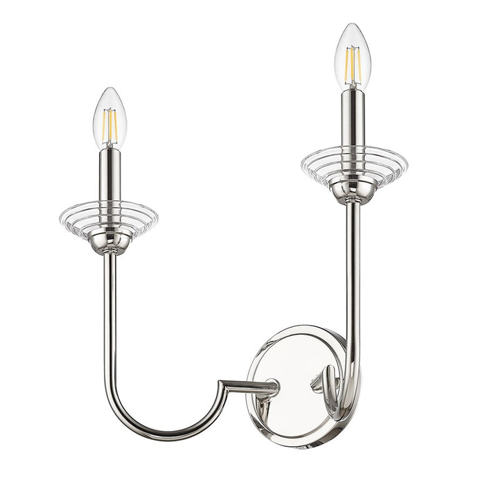 Z-Lite Allistair 2 Light Wall Sconce, Polished Nickel/Clear Ribbed