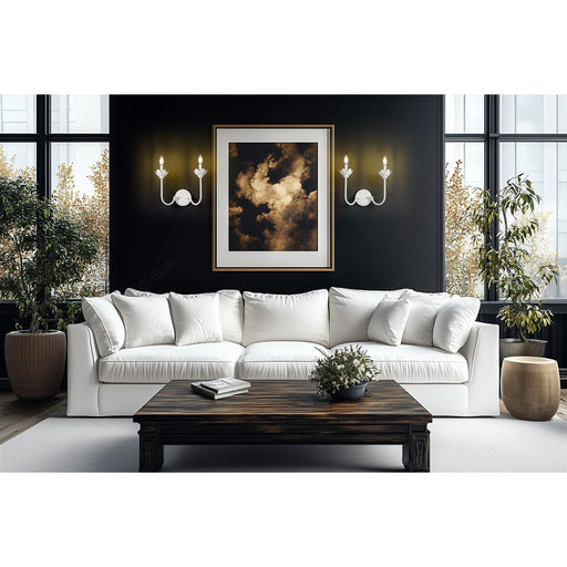 Z-Lite Allistair 2 Light Wall Sconce, Textured White/Clear Ribbed