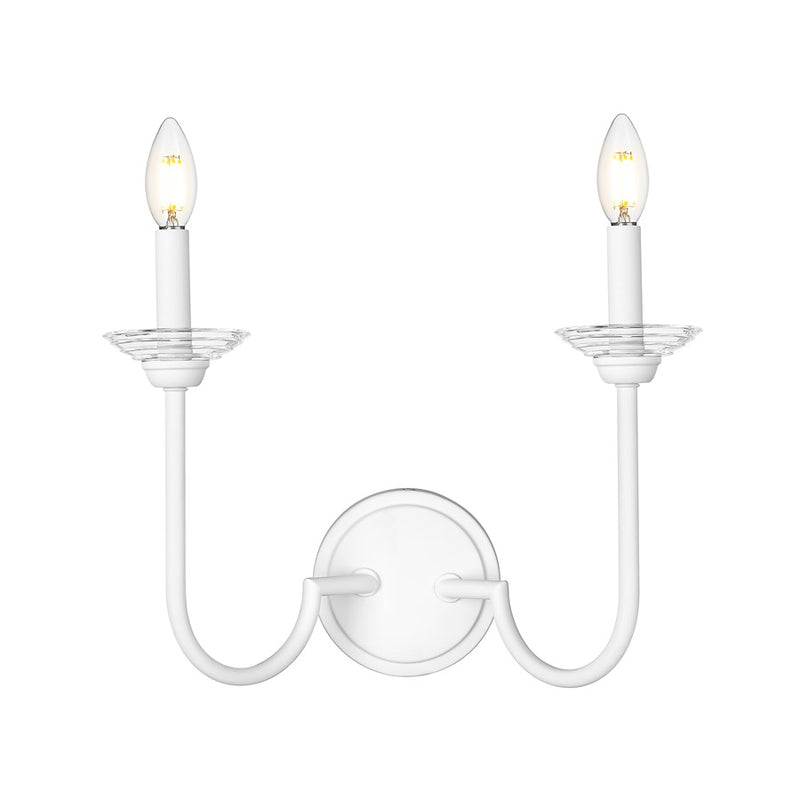 Z-Lite Allistair 2 Light Wall Sconce, Textured White/Clear Ribbed