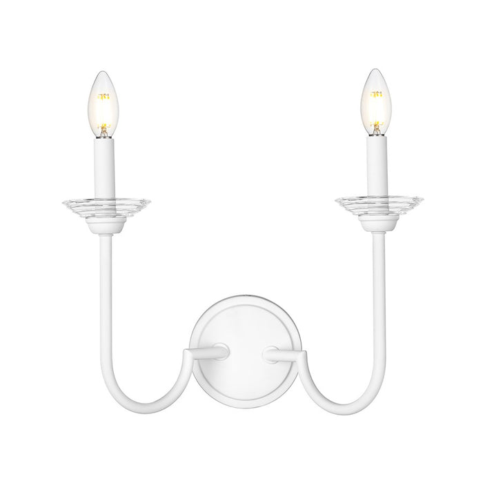 Z-Lite Allistair 2 Light Wall Sconce, Textured White/Clear Ribbed