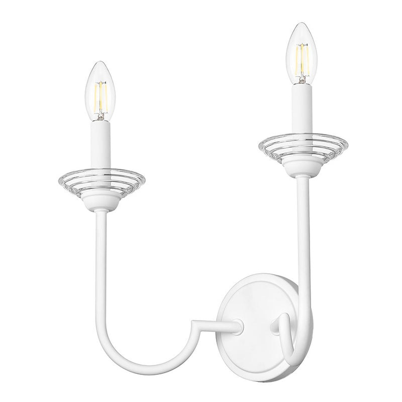 Z-Lite Allistair 2 Light Wall Sconce, Textured White/Clear Ribbed