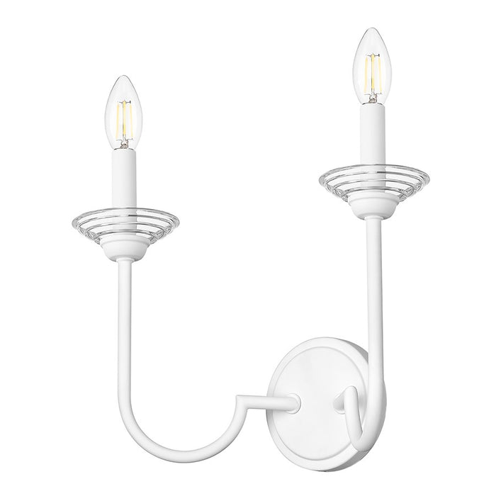 Z-Lite Allistair 2 Light Wall Sconce, Textured White/Clear Ribbed