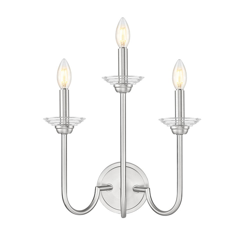 Z-Lite Allistair 3 Light Wall Sconce, Brushed Nickel/Clear Ribbed