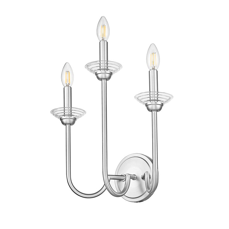 Z-Lite Allistair 3 Light Wall Sconce, Brushed Nickel/Clear Ribbed