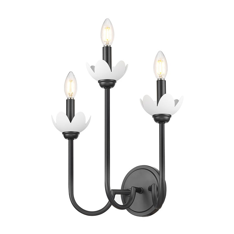 Z-Lite Allistair 3 Light Wall Sconce, Matte Black/Clear Ribbed