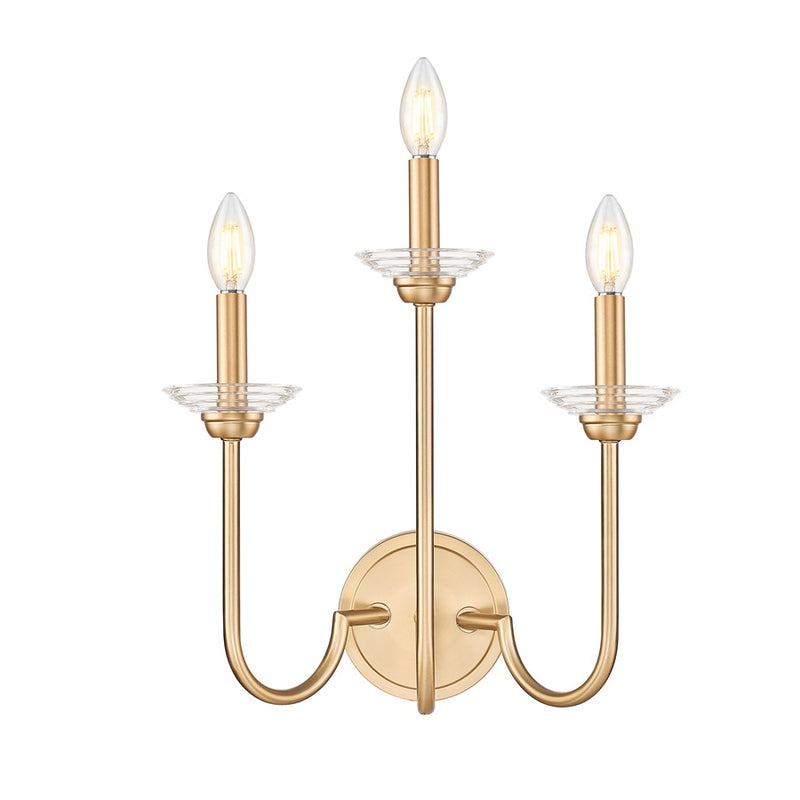 Z-Lite Allistair 3 Light Wall Sconce, Modern Gold/Clear Ribbed