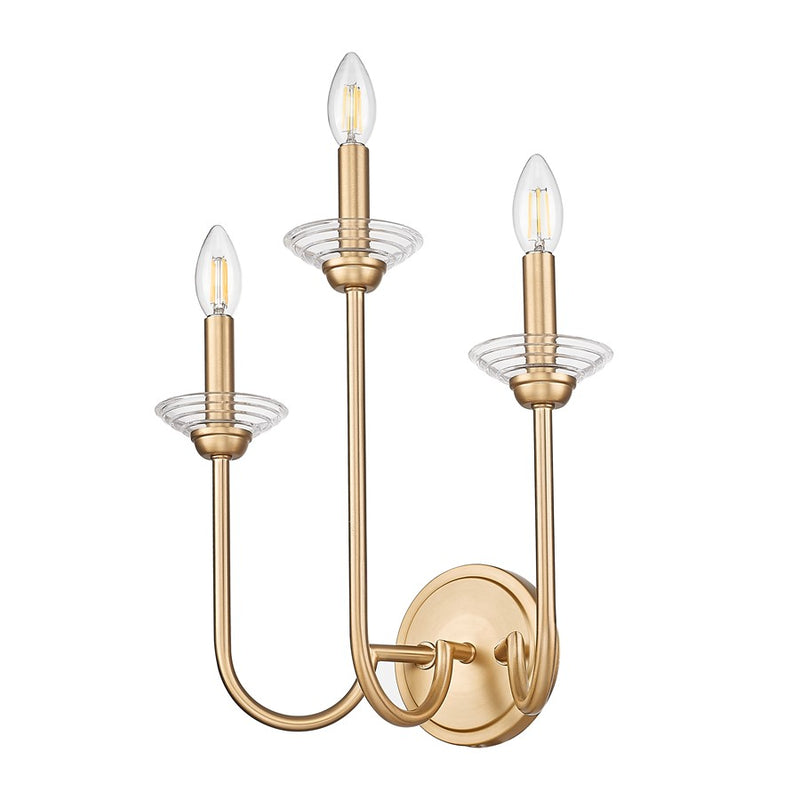 Z-Lite Allistair 3 Light Wall Sconce, Modern Gold/Clear Ribbed