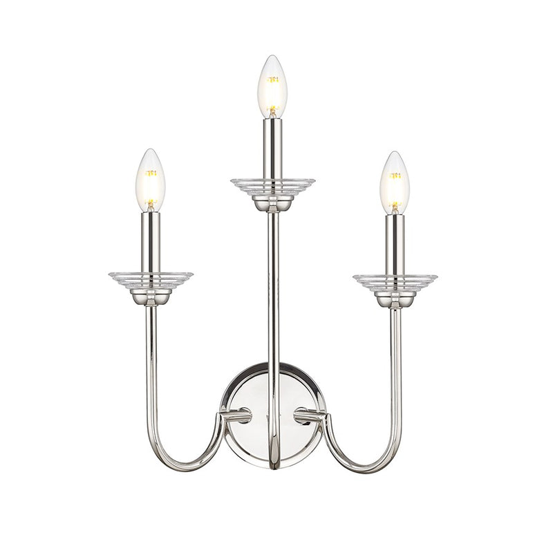 Z-Lite Allistair 3 Light Wall Sconce, Polished Nickel/Clear Ribbed