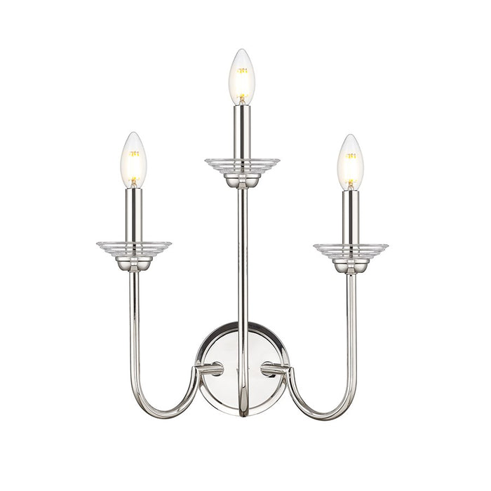 Z-Lite Allistair 3 Light Wall Sconce, Polished Nickel/Clear Ribbed