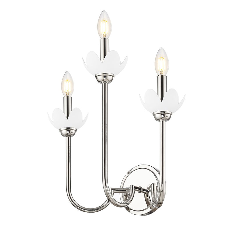 Z-Lite Allistair 3 Light Wall Sconce, Polished Nickel/Clear Ribbed