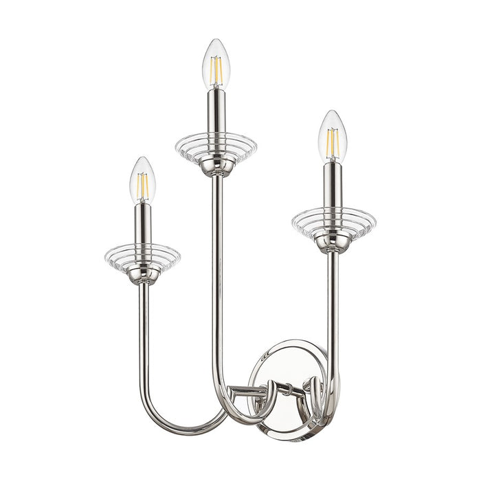 Z-Lite Allistair 3 Light Wall Sconce, Polished Nickel/Clear Ribbed