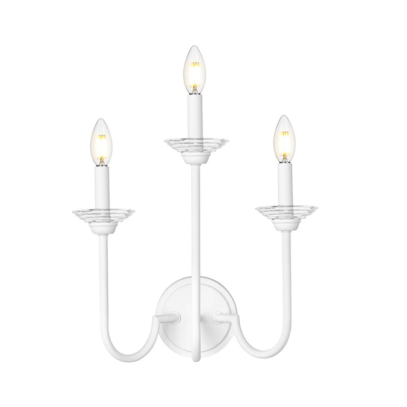 Z-Lite Allistair 3 Light Wall Sconce, Textured White/Clear Ribbed
