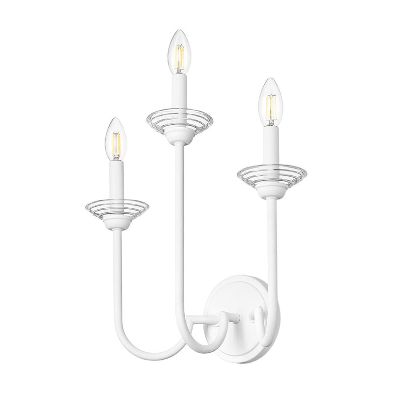 Z-Lite Allistair 3 Light Wall Sconce, Textured White/Clear Ribbed