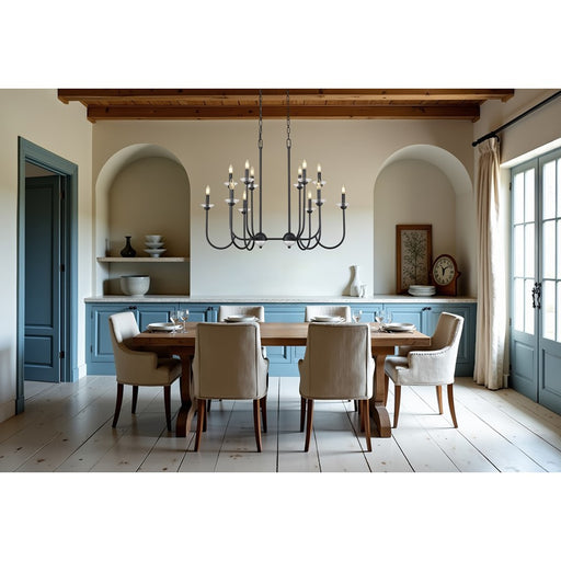 Z-Lite Allistair 12Lt Linear Chandelier, Matte Black/Clear Ribbed