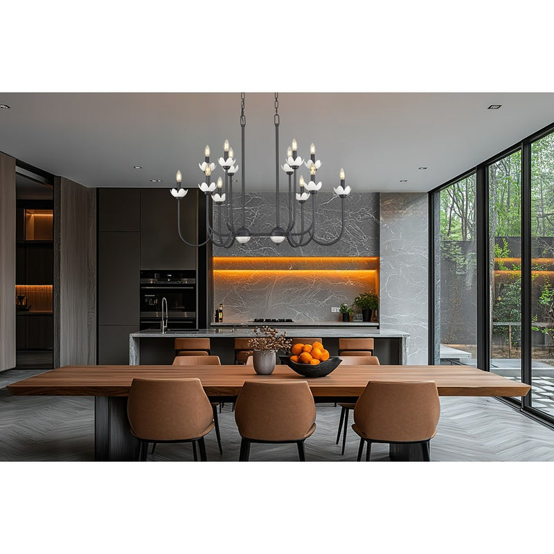 Z-Lite Allistair 12Lt Linear Chandelier, Matte Black/Clear Ribbed