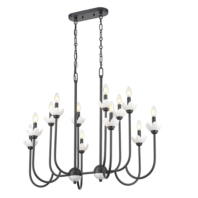 Z-Lite Allistair 12Lt Linear Chandelier, Matte Black/Clear Ribbed