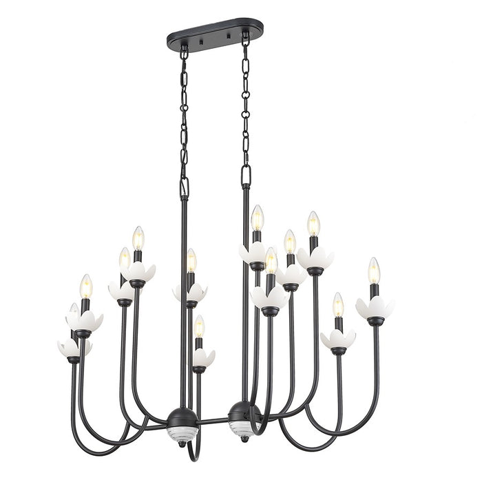 Z-Lite Allistair 12Lt Linear Chandelier, Matte Black/Clear Ribbed