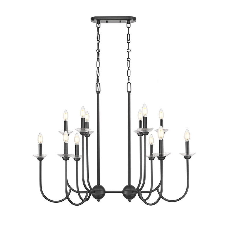 Z-Lite Allistair 12Lt Linear Chandelier, Matte Black/Clear Ribbed