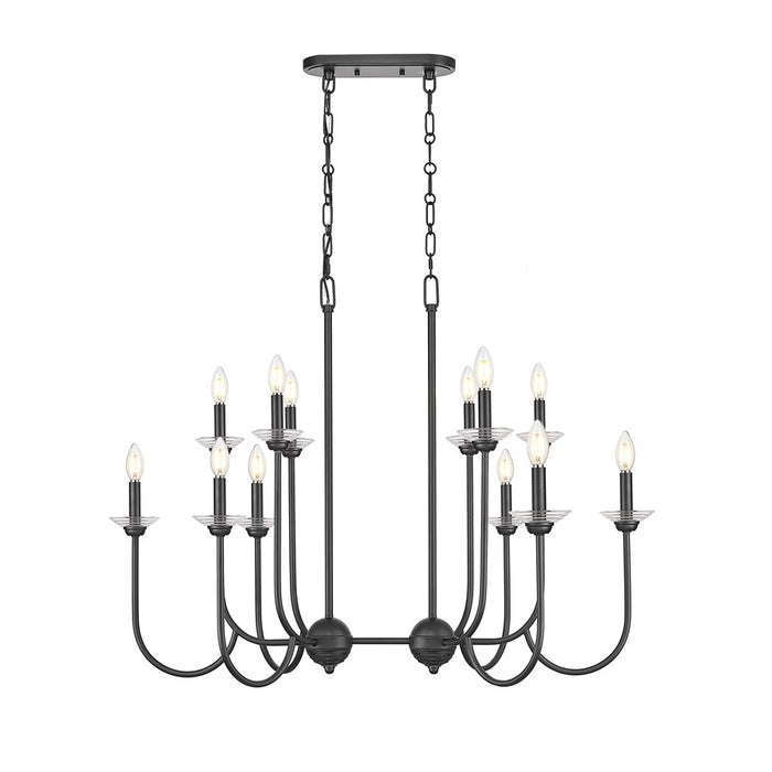 Z-Lite Allistair 12Lt Linear Chandelier, Matte Black/Clear Ribbed