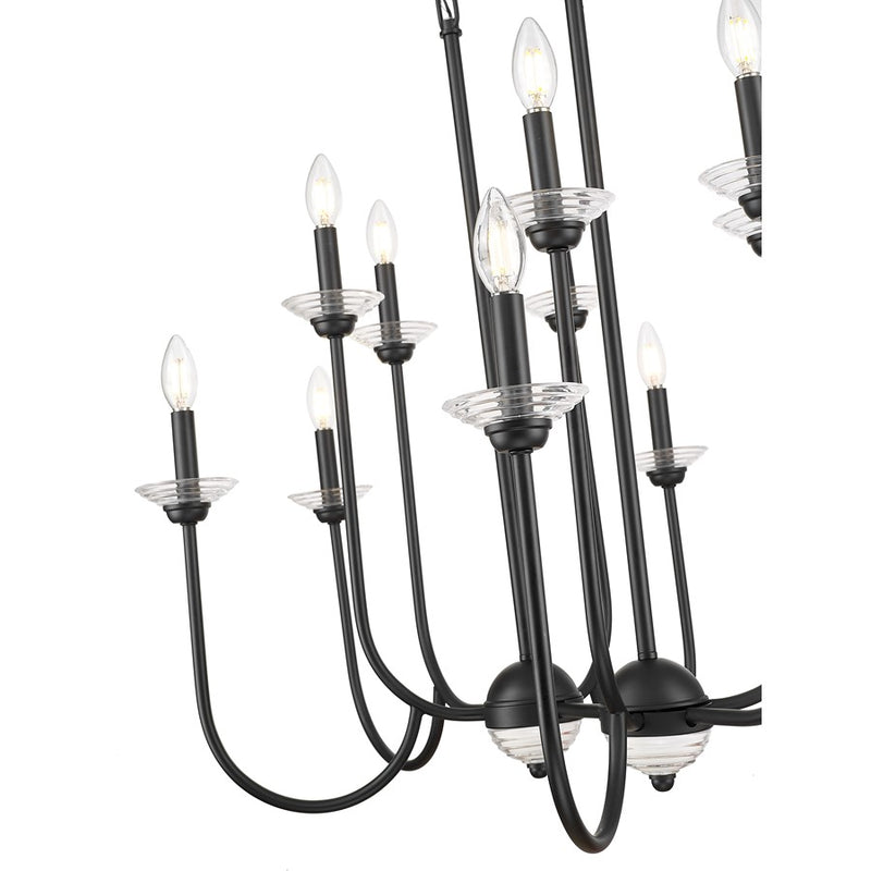Z-Lite Allistair 12Lt Linear Chandelier, Matte Black/Clear Ribbed