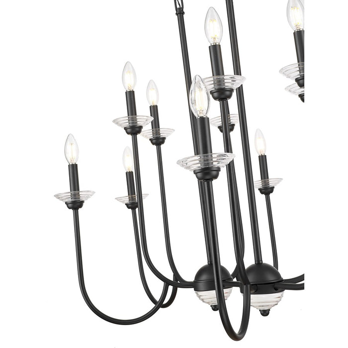 Z-Lite Allistair 12Lt Linear Chandelier, Matte Black/Clear Ribbed