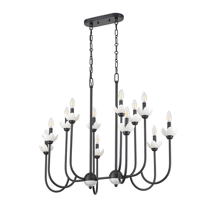 Z-Lite Allistair 12Lt Linear Chandelier, Matte Black/Clear Ribbed