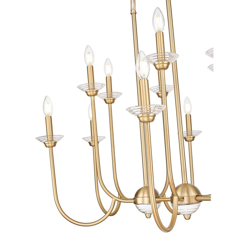 Z-Lite Allistair 12Lt Linear Chandelier, Modern Gold/Clear Ribbed