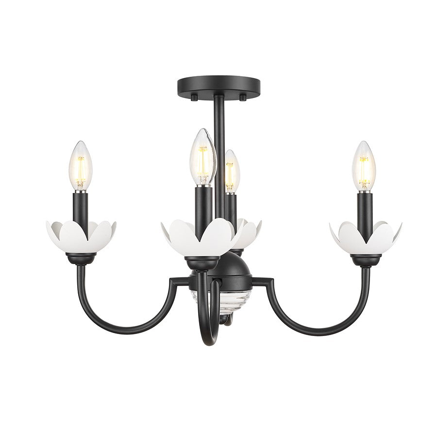 Z-Lite Allistair 4 Light Semi Flush Mount, Matte Black/Clear Ribbed - 352-4SF-MB