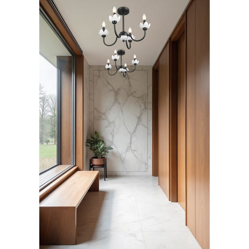 Z-Lite Allistair 4 Light Semi Flush Mount, Matte Black/Clear Ribbed