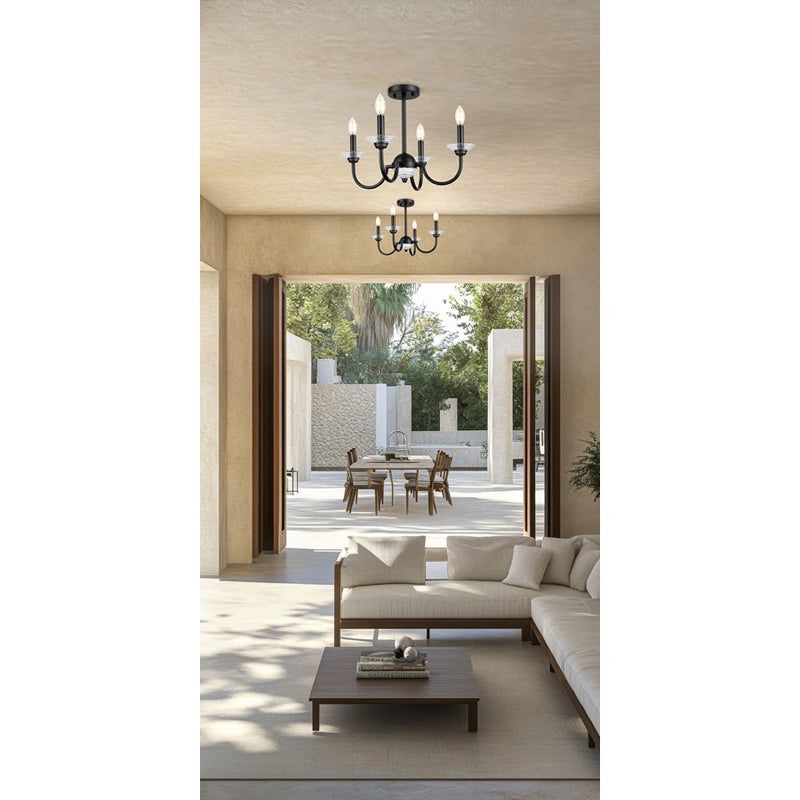 Z-Lite Allistair 4 Light Semi Flush Mount, Matte Black/Clear Ribbed