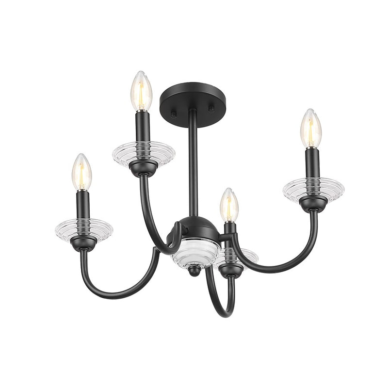 Z-Lite Allistair 4 Light Semi Flush Mount, Matte Black/Clear Ribbed