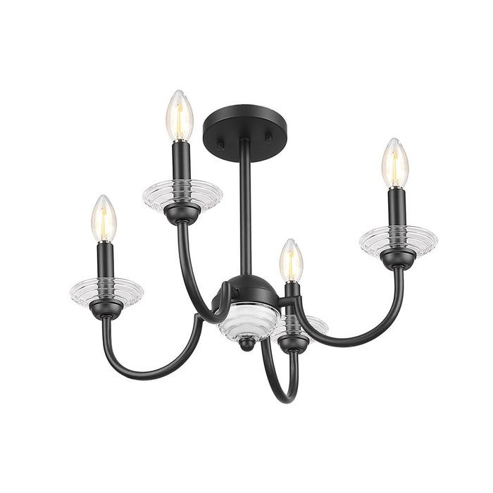 Z-Lite Allistair 4 Light Semi Flush Mount, Matte Black/Clear Ribbed