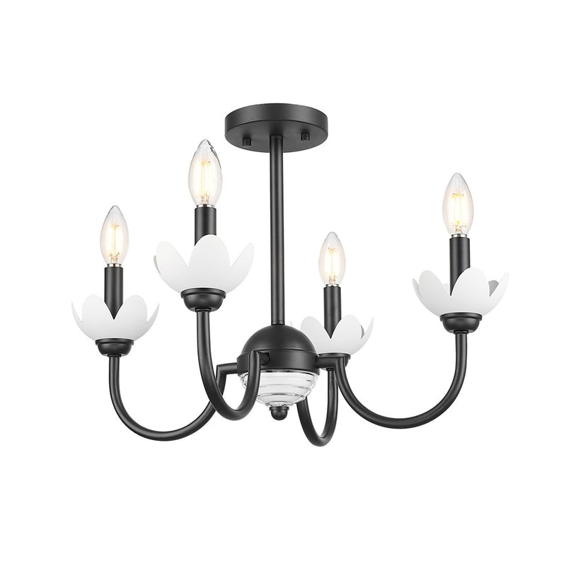 Z-Lite Allistair 4 Light Semi Flush Mount, Matte Black/Clear Ribbed