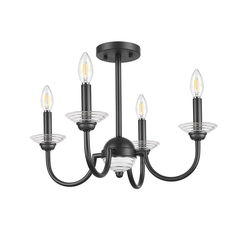 Z-Lite Allistair 4 Light Semi Flush Mount, Matte Black/Clear Ribbed