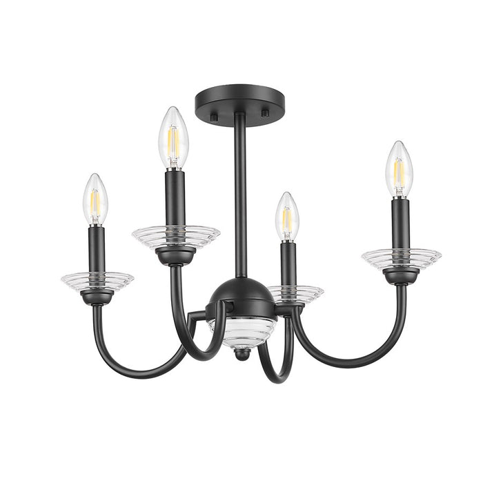 Z-Lite Allistair 4 Light Semi Flush Mount, Matte Black/Clear Ribbed