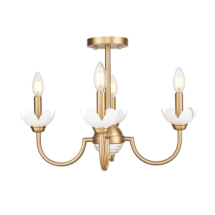Z-Lite Allistair 4Lt Semi Flush Mount, Modern Gold/Clear Ribbed - 352-4SF-MGLD