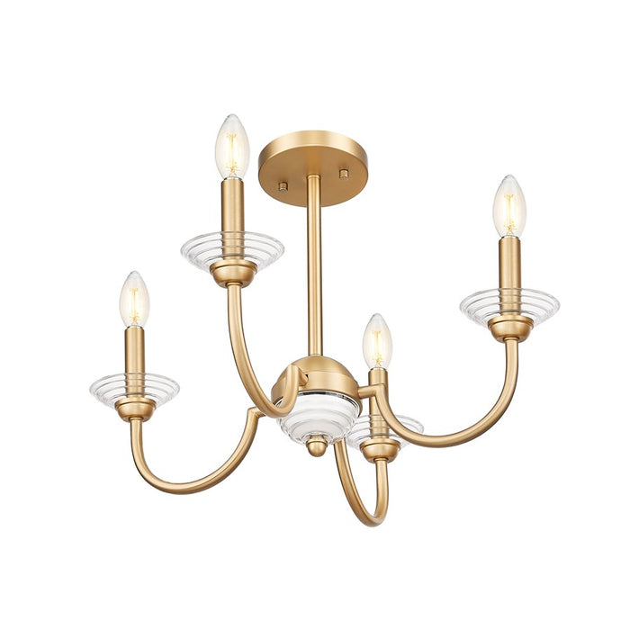 Z-Lite Allistair 4Lt Semi Flush Mount, Modern Gold/Clear Ribbed