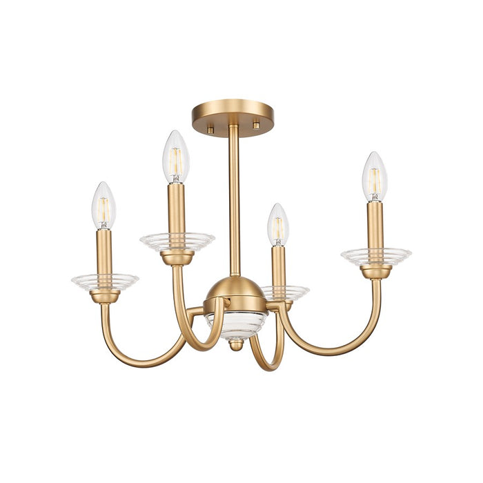 Z-Lite Allistair 4Lt Semi Flush Mount, Modern Gold/Clear Ribbed